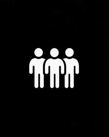 Three minimalist figures, depicted in white, are arranged closely on a dark background, symbolizing togetherness.の素材