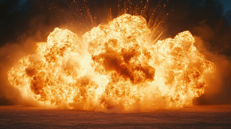 A vibrant orange explosion fills the sky, casting a dramatic light over the horizon at dusk.の素材