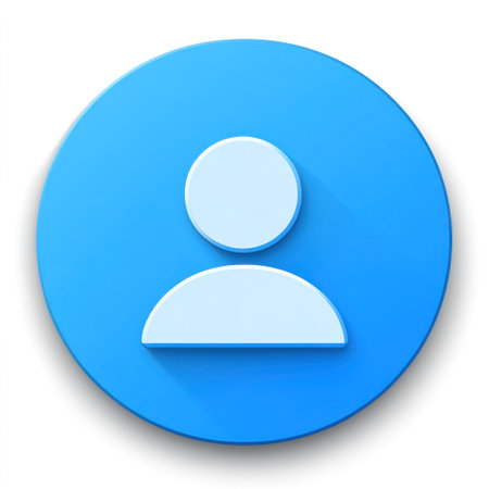 A blue circular icon depicts a simple user silhouette, ideal for application design and online profiles.の素材