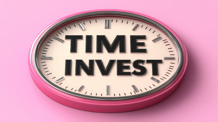 A round clock emphasizes the significance of investing time to reach personal and professional objectives.の素材