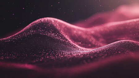 Pink waves and sparkling particles at twilight evoke a captivating, dreamlike atmosphere.の素材