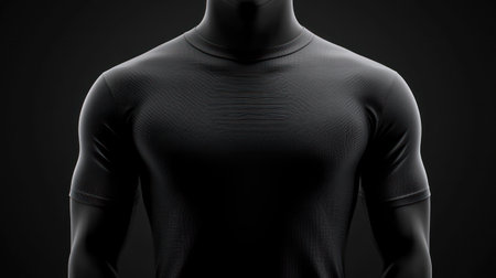 A muscular figure wears a fitted black athletic shirt, exemplifying strength and athleticism.の素材