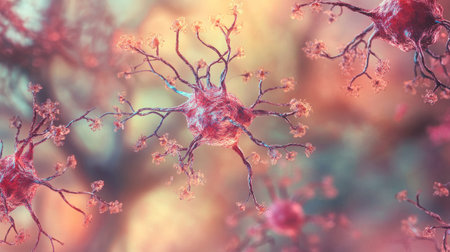 Neurons with branching dendrites and synapses create a stunning display of connectivity in the nervous system.の素材