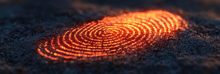 Fiery designs emerge on the ground, showcasing spirals and circles illuminated by twilight.の素材