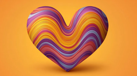 A heart shape filled with colorful swirling patterns stands out against a bright orange backdrop.の素材