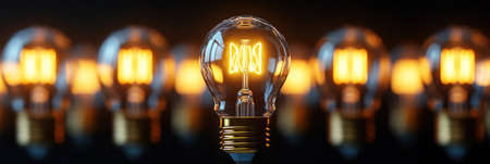 Vintage light bulbs emit a warm glow, creating a cozy atmosphere in a dimly lit setting.の素材