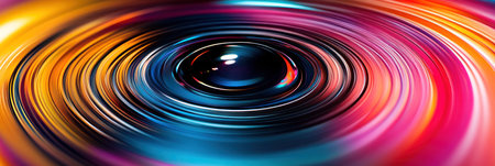 Colorful concentric circles form a ripple effect, showing vibrant hues and dynamic patterns in motion.の素材