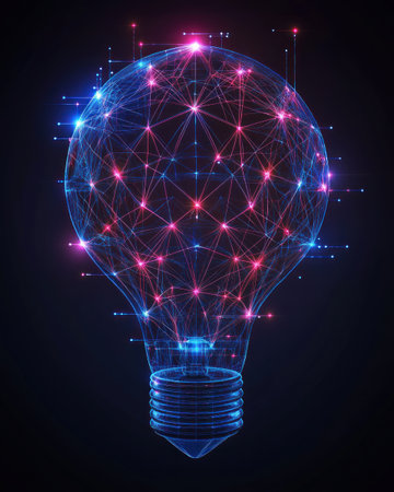 Glowing light bulb filled with intricate network connections represents creativity and innovation.の素材