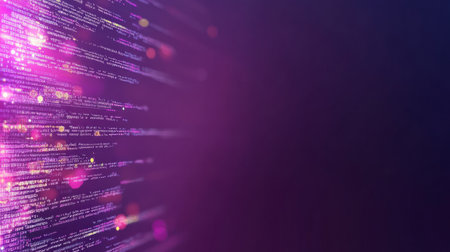 Colorful patterns of data flow reveal a dynamic digital landscape suitable for technology topics.の素材