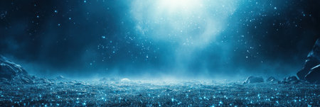 A serene night scene showcases a sparkling surface illuminated by a bright celestial glow.の素材