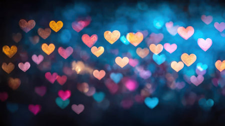 Soft, sparkling hearts blend into a vivid backdrop, ideal for festive or romantic moments.の素材