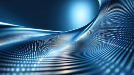 Flowing blue waves with a smooth texture and light reflections evoke a sense of motion and depth.の素材