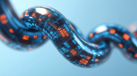 Interconnected elements display glowing data patterns with a futuristic design highlighting technology.の素材