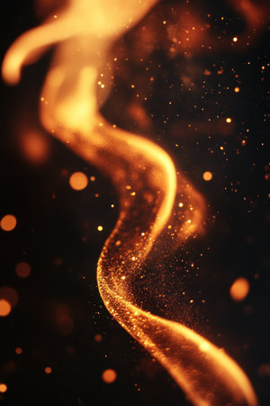 Golden particles dance gracefully against a dark backdrop, creating a captivating visual effect.の素材