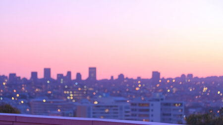 Soft twilight casts a colorful glow over a bustling city with shimmering lights at dusk.の素材