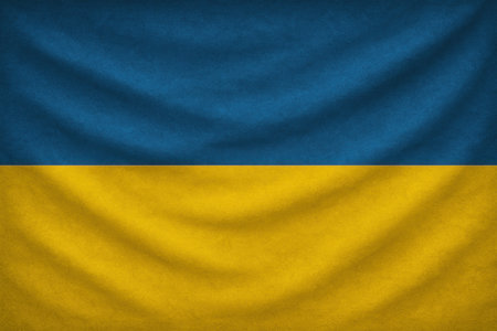 The blue and yellow of Ukraines flag in a textured design symbolizes national pride.の素材