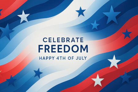 Festive design showcases red white and blue colors with stars and stripes celebrating Independence Day.の素材
