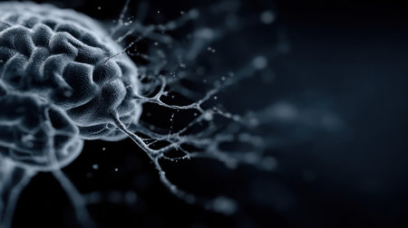 Illustration showcases intricate neural connections in the brain set against a dark background highlighting details.の素材