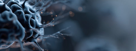 Detailed exploration of a microorganism highlighting its complex structure and fine textures in low light.の素材