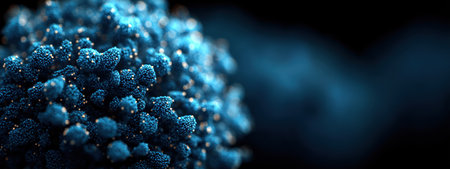 Detailed blue structure reveals fascinating textures and shapes accentuated by a contrasting dark background.の素材