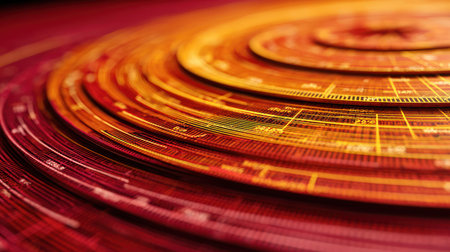Colorful concentric circles create a visually striking pattern representing technology and data imagery.の素材