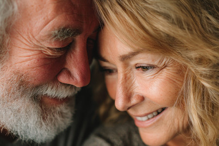 Elderly couple enjoying a shared laughter and connection highlighting their bond in a cozy environment.の素材