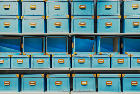 Empty boxes for storage on a shelf in the storeの写真素材