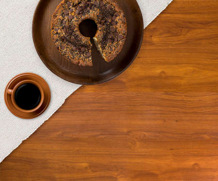 Traditional Brazilian cake called Bolo Formigueiro. Brazilian chocolate cake. Homemade cake. Copy space.の写真素材