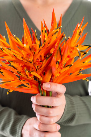 Valentines Day. A Woman with flowers.の写真素材