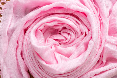 Crumpled linen cloth texture. Wrinkled textile. pink.の写真素材