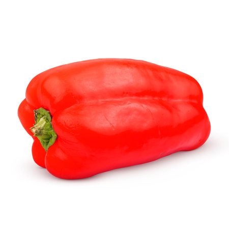 Whole fresh red bell pepper isolated on white background. sideview.の写真素材