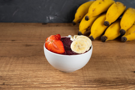 Brazilian Acai Bowl with Banana and Strawberry.の写真素材