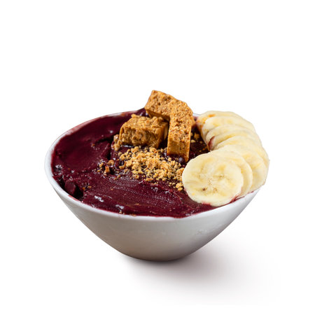 Frozen Acai Berry with Banana and Pacoca. Isolated on White Background.の写真素材