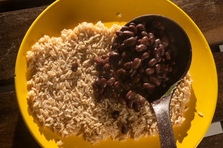 Rice and Black Beans on a plate. Brazilian Lunch.の写真素材