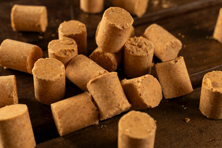 Sweet Brazilian Peanut Called PaÃ§oca on a wooden desk