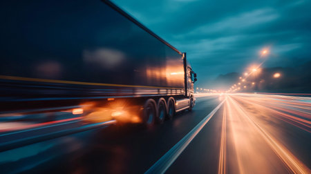 Truck on the road with motion blur to create a visual effect.の素材