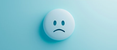 Sad emoticon face on blue background. 3d rendering illustration.の素材