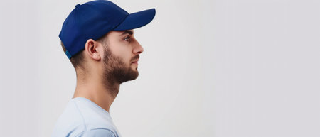 delivery man in blue cap and t-shirt on white backgroundの素材