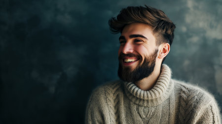 Handsome bearded man in sweater smilingの素材