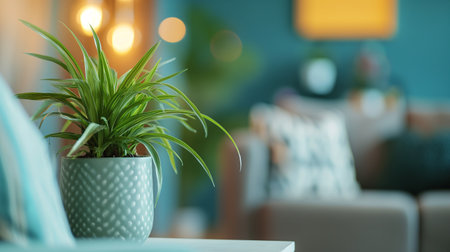 Beautiful potted houseplant on table in room, closeupの素材