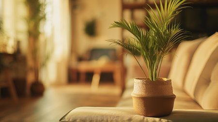 Indoor plant in a pot on the sofa in the living roomの素材