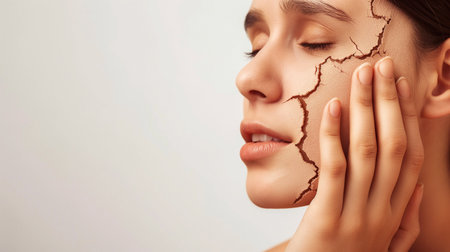 Close-up portrait of a young woman with vitiligo problem.の素材
