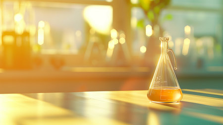 Laboratory glassware with chemical liquid on table in laboratory. 3d renderingの素材