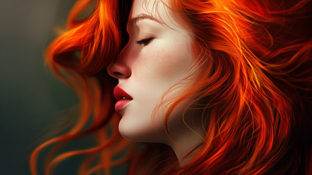 Portrait of a beautiful red-haired girl with long hair.の素材