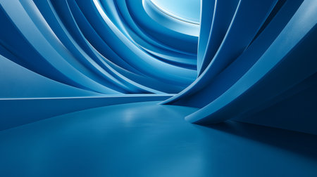 Abstract blue interior with empty floor. 3d render illustration mock upの素材