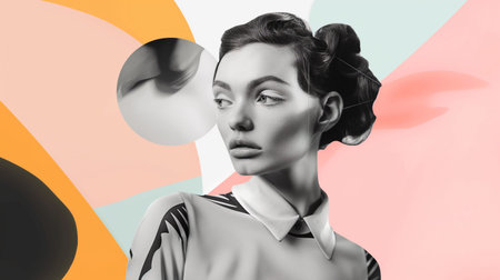 Portrait of a beautiful young woman with retro hairstyle and makeup.の素材