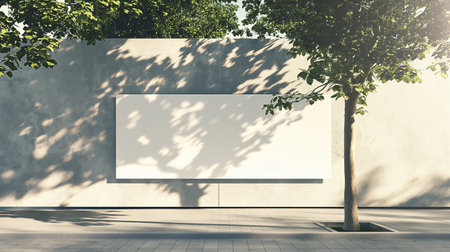 Empty billboard on concrete wall with tree shadows. Mockup, 3D Renderingの素材