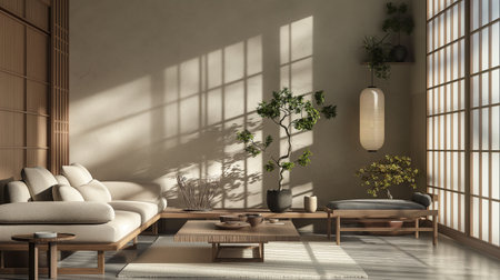 Interior of modern living room japanese style 3D renderingの素材