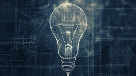 Conceptual image with sketched light bulb on dark background. 3d renderingの素材