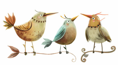 Watercolor birds isolated on white background. Hand-drawn illustration.の素材